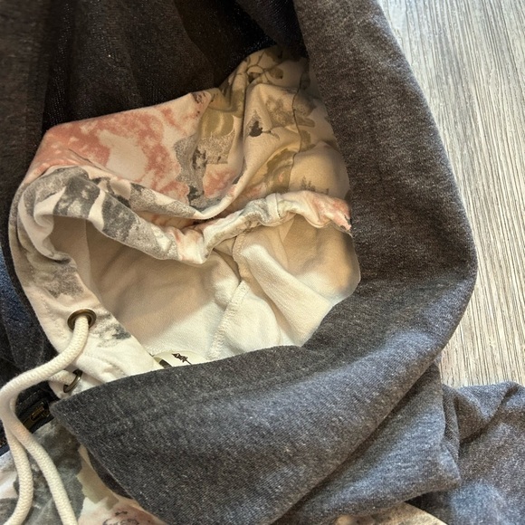 Vanilla Bay Floral Print Double Hoodie Sweater with Charcoal Sleeves - Picture 8 of 10